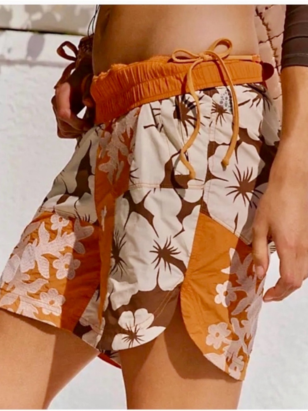 FP Movement by Free People Orange Floral Patchwork Embroidered Athletic Shorts